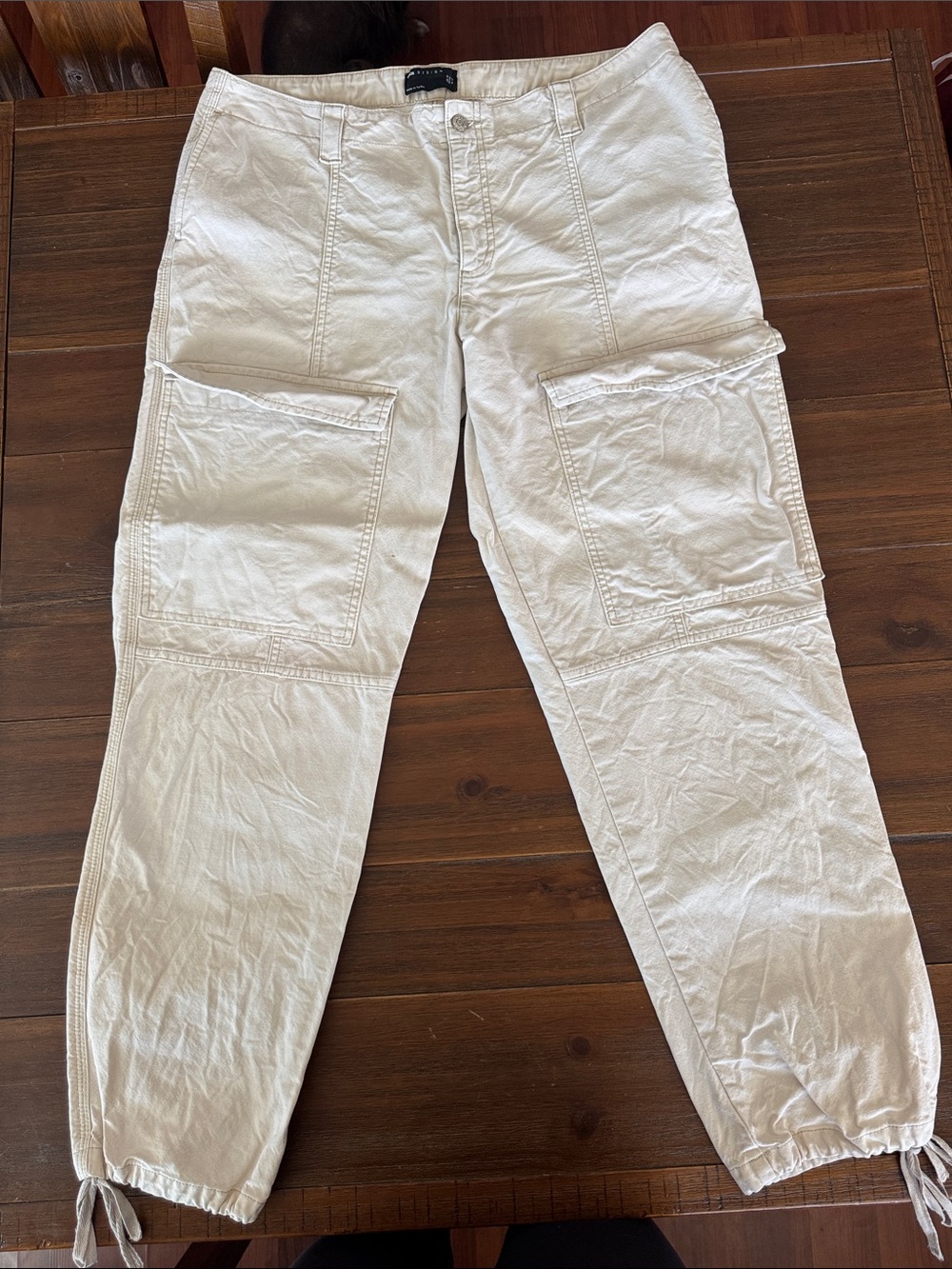 ASOS Design Off-White Cargo Boyfriend Jeans with Ankle Ties